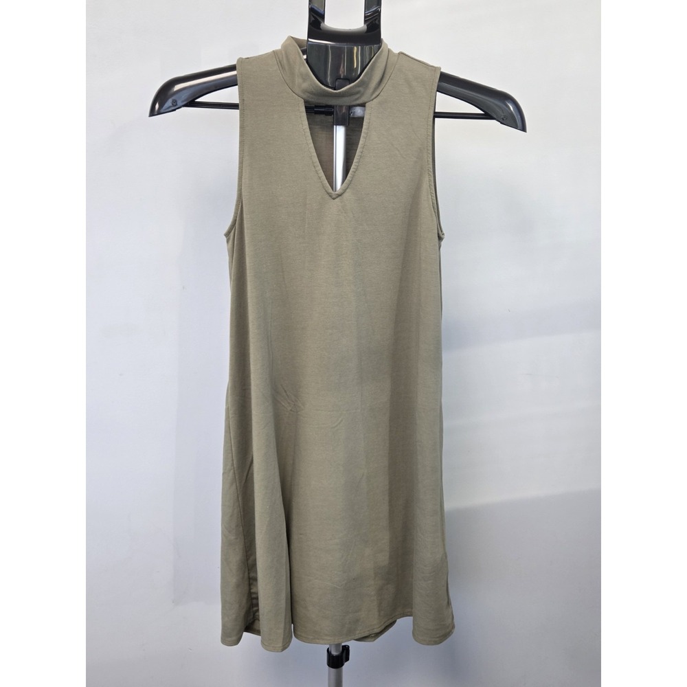 Aeropostale A-Line Swing Dress Army Khaki Green Sleeveless V-Neck Choker Size XS
